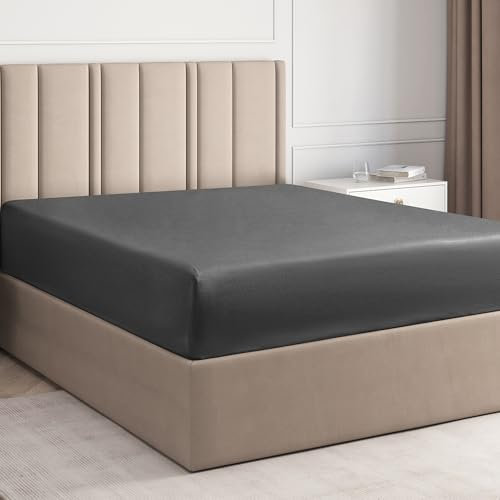 Sábana Bajera 90x190cm - 100% Algodón - Sábana Ajustable 90x190 para Colchones hasta 30 cm Altura - Ropa de Cama Premium Algodón 400 Hilos - Certificación Oeko-Tex - Paquete Individual - Gris Oscuro