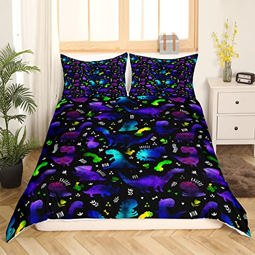 Dinosaurier Kinder Bettwäsche Set Glitter Sterne Galaxy Tröster Abdeckung Kawaii Tier Dinosaurier Bettbezug Nette Cartoon Dino Tagesdecke für Schlafzimmer Schlafsaal Dekor,mit 1 Kissenbezug,135x200