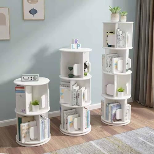 ZWPILY Drehbares Bücherregal Drehbar Massivholz Drehregal Holzregal 360° Grad Standregal CD/DVD Aufbewahrung, Multifunktionales Holz Lagerregal für Kinder & Erwachsene,White 4 Layers