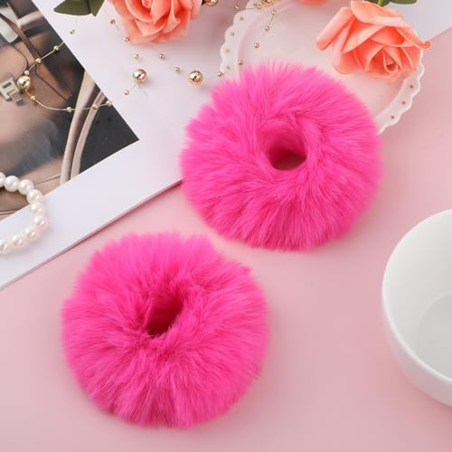 2 Stück Haargummi Scrunchie Rose Rot Pom Pom Stirnbänder Plüsch Kratzbänder