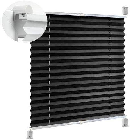 Plissee Ohne Bohren Plissees Klemmfix 95 x 150 cm Verdunklungsplissee Lichtundurchlässig Plisee Rollo Ohne Bohren inkl. Zubehör für Fenster & Tür, Schwarz