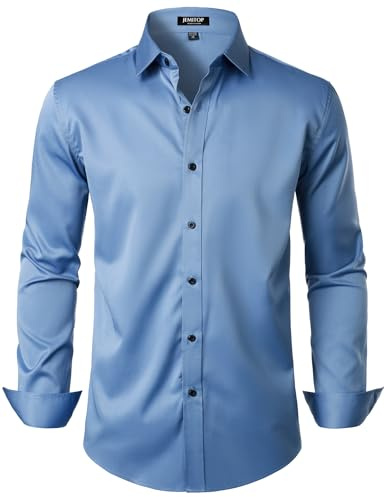 JEMITOP Chemise Stretch Infroissable pour Homme - Manches Longues - Coupe ajustée - Boutonnée, Bleu Classique, Taille M