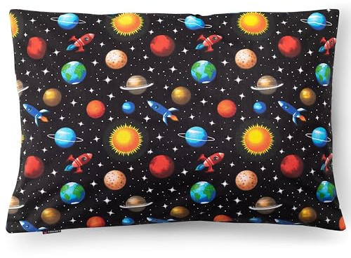 PinkZebra Kopfkissenbezug Kinder, Kissenbezug 35 x 40 cm aus 100% Baumwolle, Kissenhülle Jungen, Öko-tex Standard 100, Kinderbezüge mit Reißverschluss, Kosmos