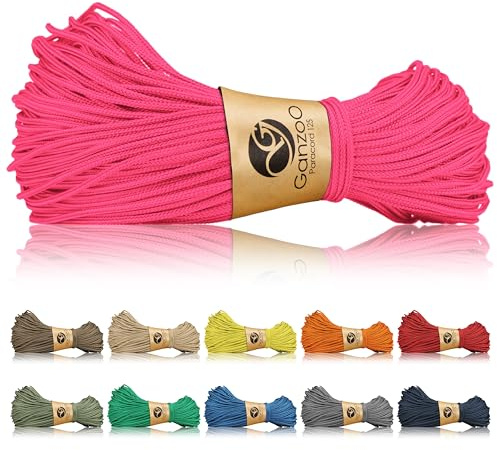Ganzoo Paracord 125 1 mm corda trecciata in nylon e poliestere colore magenta, 1 anima in nylon, rottura ca. 60 kg 125 lbs, per nodi e takeling, bracciali, collari e guinzagli cani