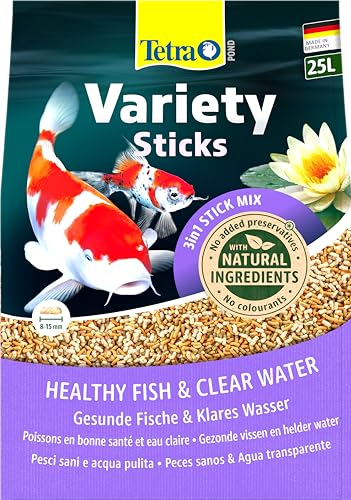 Tetra Pond Variety Sticks - Fischfutter-Mix für Teichfische aus DREI verschiedenen Sticks, für die Gesundheit, Farbenpracht und Vitalität Aller Fische im Teich, 25 L Beutel