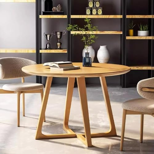 SHAIRMB Moderner Esstisch, Mitte des Jahrhunderts Runden Küchen-Esstisch, Rustikales Massivholz Säulentisch, Kleine Freizeit Couchtisch für Menschen,Wood Color,60cm