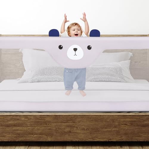 HUOLE Bett Bettgitter Baby Bettschutzgitter mit Höhenverstellbar Kinderbettgitter für Kinderbetten, Elternbetten & Alle Matratzen Massivholzbetten, 175 * 100 * 26cm – grau