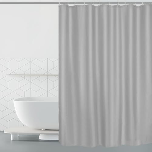 BOZKAA Wasserdichter Duschvorhang 180x200 cm Waschbar Schnell Trocknender Stoff Polyester Duschvorhänge mit 12 Duschvorhangringen Weiß (Hellgrau)