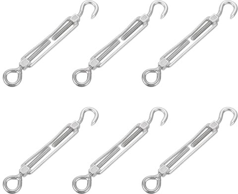 QUARKZMAN 6Pz Tenditori a Gancio e Occhiello M6 Tensionamento Fune Metallico, Tenditore Cavo Regolabile con Tenditore in Acciaio Inossidabile 304 Navigazione Ombreggiante, Stendibiancheria