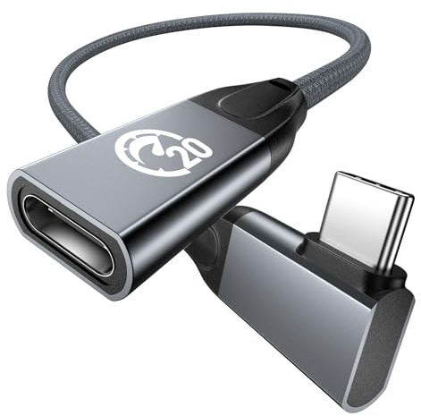 USB C Verlängerung 0.3M, 240W USB C 20Gbps Winkel Verlängerung Kabel Kurz | USBC 3.2 Extender, Type C Verlängerungskabel Stecker auf Buchse, 5K/4K USBC Extension Cable für PSVR2, SSD, MacBook, iPhone17