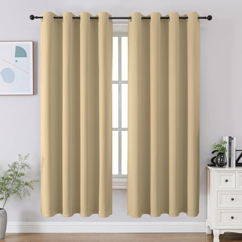 CUCRAF Lot de 2 Rideaux occultants de fenêtre à Isolation Thermique pour Chambre à Coucher, Cuisine et Salon, 132 x 160 cm de Long, Beige