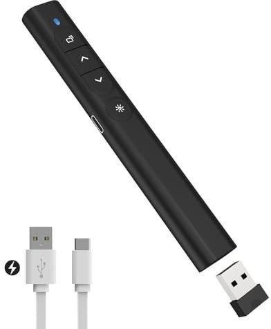 SunnyOcean Presenter, Wiederaufladbarer Powerpoint Fernbedienung, Wireless Pointer für Präsentationen, 2.4GHz Hyperlink Lautstärke Präsentationsfernbedienung für Windows Mac Laptop