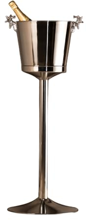 Ice Bucket, Champagne Bucket with Stand, Ice Bucket with Stand Stainless Steel Bucket Wine Chiller On Stand Tall Ice Bucket Stand for Party Bar KTV BBQ Home (Grey : Silver)