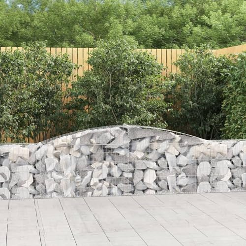 Gecheer Jardinera Exterior,Gaviones de Piedra,Jardinera de gaviones,Gaviones de Piedras Cesta muros 2 uds 400x30x60/80 cm, Gaviones Decorativos,Forma de Arco Hierro