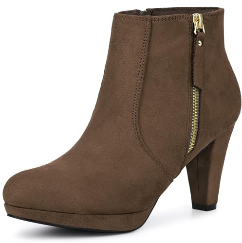 Allegra K Femmes Zip latéral Bas Plate-Forme épais Talon Cheville Bottillons Marron foncé 41