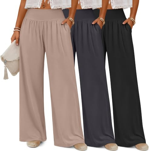 Neer Lot de 3 Pantalons de Yoga Larges pour Femmes Confortables et Élégants avec Poches et Taille Élastique Bas Ouvert