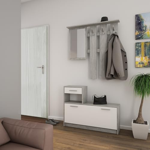 möbelando Garderoben-Set >Tamina< 2-teilig in Beton-Optik 97 x 190 x 25 cm (BxHxT)