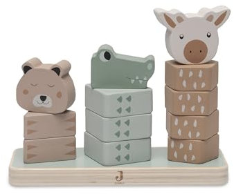 Jollein Holz-Stapelturm - Jungle Jambo - Stapelturm aus 3 Dschungeltiere - Ab 1,5 Jahr - 100% FSC Zertifiziert - Holzspielzeug