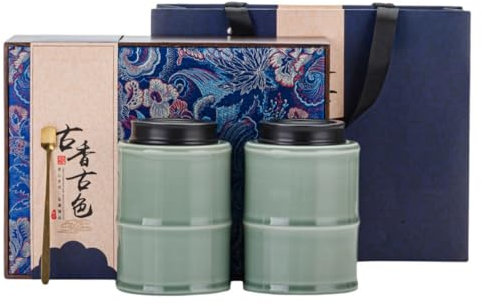 Tea Organizer Ceramic Loose Tea Storage Container Jar Sealed Jar with Tea Spoon Empty Jar Retro Tea Set Double Jar Gift Box Set Tea Caddy