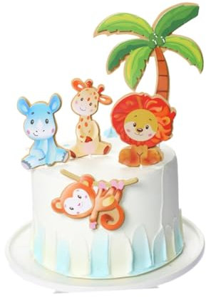 WOONEKY Animal Themed Cake Toppers 5pcs Set Monkey Cake Plugin Picks for Party Supplies Wedding Decor