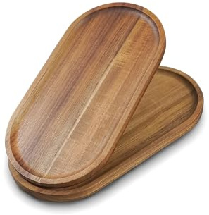2 pcs Small Acacia Wooden Tray 11.8×6inch Rustic Wood Serving Trays Bulk Boards Oval Charcuterie for Food Cheese Cookie Fruit Sushi,Breakfast Bread Appetizer Plates Decorative Platters