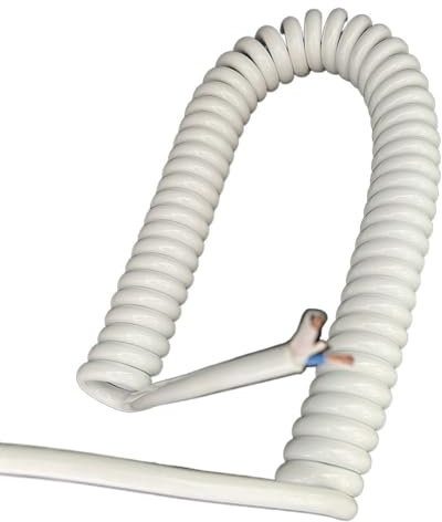 MRVAKDYDI Bobina Retrattile in Filo Elastico multicore, Cavo di Alimentazione a Molla Retrattile Quadrato da 2,5 mm, 2 conduttori, Lunghezza 2,5-7,5 Metri(White,Stretch 2.5 Meter)