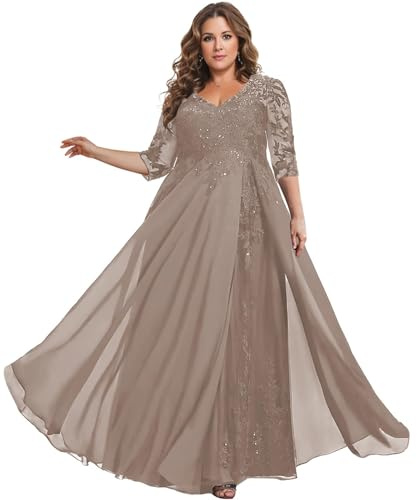 TANPAUL Brautmutterkleider für Hochzeit Damen Große Größe Abendkleider mit 3/4 Ärmel Pailletten Spitze Festliche Hochzeitsgast Partykleider