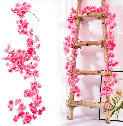 Prmape 2 flores artificiales de cerezo rosa oscuro, 1,8 m, 135 cabezas de flores de cerezo artificiales de seda para boda, arco de fiesta, hogar, jardín, decoración de pared
