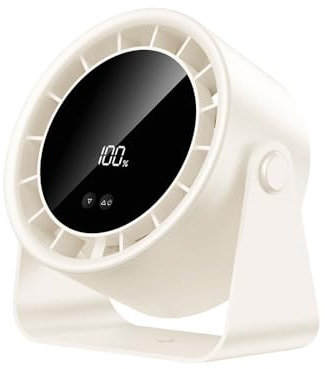 Desk Fan, USB Rechargeable Desktop Fan, Quiet Table Fans with LED Display, 100 Speeds, Adjustable Tilt, Long Battery Life, Portable Cooling Fans for Bedroom, Office, Kitchen, Home, Camping (Beige)