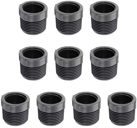 QUARKZMAN 10Pcs PVC Reductor Buje G1 Macho Rosca a G3/4 Hembra Rosca Gris | Acoplamiento Conectores PVC Tubería Reductor Adaptador Accesorio, para Tubería Conexión Plomería Sistema