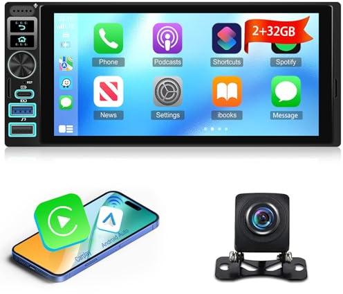 NHOPEEW Autoradio Android 1 DIN avec écran Tactile 7 Pouces - Compatible Carplay Android Radio, Carplay sans Fil, Android Auto Mirror Link, WiFi, GPS, Commandes au Volant + caméra de recul