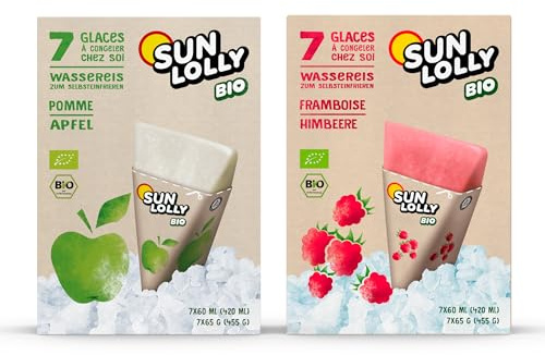 Sun Lolly Bio Wassereis 2er Bio Mix | Apfel und Himbeere | Mit Fruchtsaft | Zum Selbsteinfrieren | Glutenfrei | Laktosefrei | Vegan | 2 x 7 x 60ml
