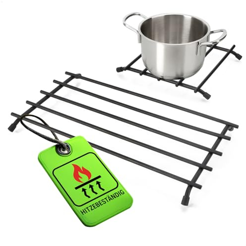 com-four® 2-teiliges Edelstahl Topfuntersetzer-Set mit Gummifüßen | rutschfeste Unterlage - hitzebeständige Untersetzer für Topf - Pfanne und Auflaufform