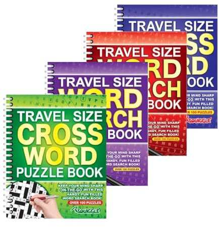 Sixstore A5 Spiral Bound Travel Size Word Search and Crossword Puzzle Books, Set of 4, Brain Teasers Travel Puzzles Book - Choose Your Set (SET 4)