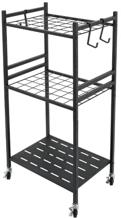 Loobiiny Organisateur d'outils de jardin debout avec crochets pour outils de jardin, étagère de rangement à roulettes