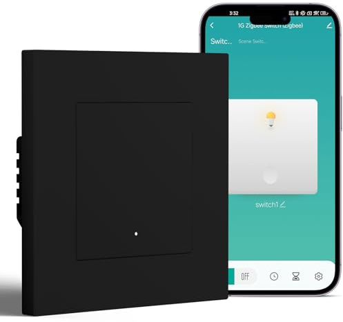 BSEED Smart Zigbee Schalter mit Steckklemme, Smart Lichtschalter Funktioniert mit Alexa & Google Home, Timing-Funktion, PC Rahmen, Zigbee Hub & Neutralleiter Erforderlich, 1 Fach 1 Weg, Schwarz
