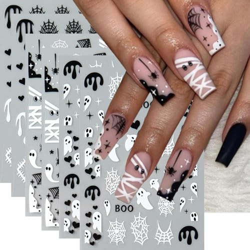 Nymora Pegatinas de Uñas Halloween 6 Hojas - Pegatinas de Uñas con Motivos Terroríficos - Autoadhesivas - Ideal para Niñas y Mujeres