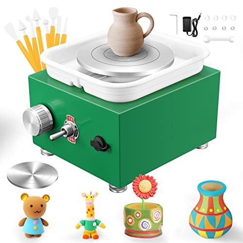 Torre di ceramica elettrica 30 W - 2000 RPM, con bacino rimovibile in ABS e vassoio girevole 6,5/12 cm, macchina per tornio per argilla, ideale per bambini, principianti e adulti, verde