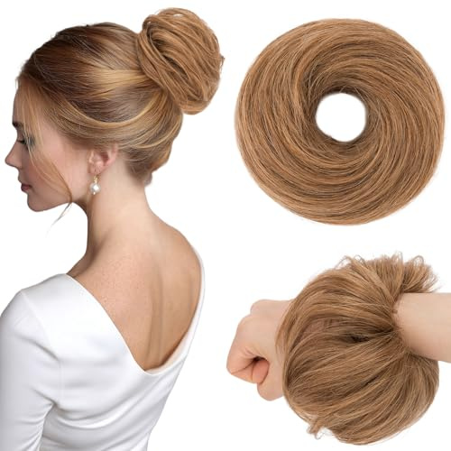 MY-LADY Haarteil Mit Gummiband Dutt Haarteil, Haargummi Mit Haaren Echthaar 25g Hochsteckfrisuren für Damen & Mädchen (#06 Hellbraun Glatt)