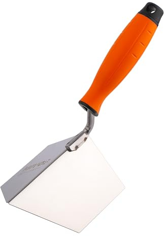 Mivos Edelstahl Außeneckenkelle 125 x 75 mm - Eckenkelle Rostfreie - Außen Kantenkelle mit Softgriff - Eckspachtel 90° Winkel - Eckkelle Made in EU