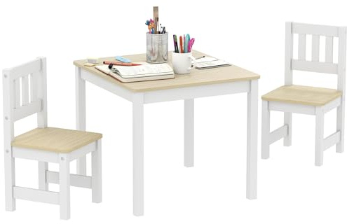 AIYAPLAY Table Enfant avec Chaise, Ensemble Table et 2 chaises Enfant en Bois pour Dessiner, Jouer, étudier, Cadeau pour Fille garçon 3-8 Ans, pour Salle de Jeux, Chambre, Maternelle, Bois Naturel