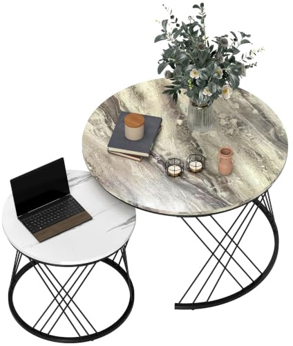 HOMCOM Lot de 2 Tables Basses gigognes Rondes Ø70/44,5 cm Gris Blanc