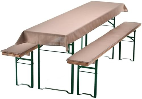 Waidmeister Bierbankauflagen Set 3 teilig - Auflagen für Bierzeltgarnitur - 1 Tischdecke 240x70 cm für Biertisch & 2 Bankauflagen gepolstert 220x25 - Farbe: Beige