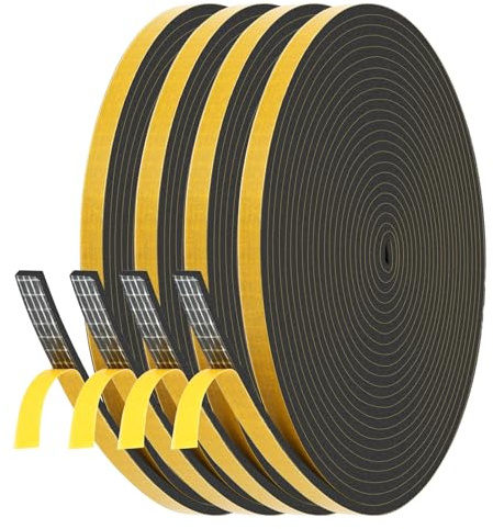 UPINS Dichtungsband Selbstklebend, 4 Rollen Fenster Tür Dichtungsband 6mm x 3mm x 28m Schaumstoffband Fensterdichtung Türdichtung Windbeständig Kollisionsbeständig Schallisolierend Moosgummi Dichtung