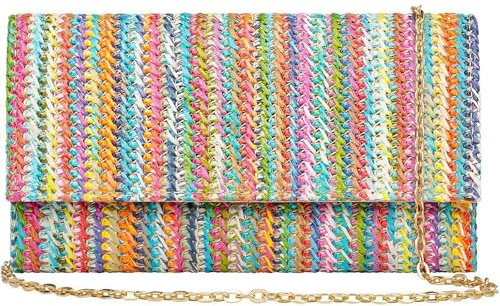 DOINEUFL Straw Bags for Women UK, Woven Raffia Clutch Bag, Envelope Crossbody Handbags, Summer Bags for Wedding Evening Beach (Rainbow)
