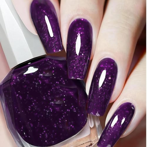 Dark Purple Nail Polish Dazzle Dry Glitter Nail Polish, Dark Purple Glow-in-the-Dark Diamond Glitter Varnish, Quick Dry Formula No UV Lamp Required, Long Lasting Chip Resistant Nails Varnish