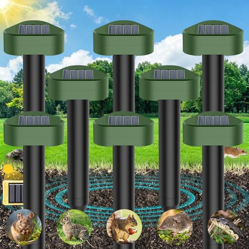 Répulsif Taupe Solaire à Ultrason Lot de 8, Répulsif à Ultrasons Utilisé pour Repousser Les Animaux Fouisseurs Tels Que Les Taupes Campagnols Serpents Lézards etc, Protection Pelouses Jardins
