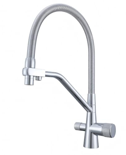 3 Wege Wasserhahn Mit Sprudelwasser Osmose Wasserhahn Küche Mit Filtersystem,Spültischbatterie Flexibler Auslauf Und Brause, Chrom, Silver