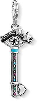 THOMAS SABO Charm-Anhänger Schlüssel zum Herzen 925er Sterlingsilber, Geschwärzt, Schwarz, Türkis Emailliert