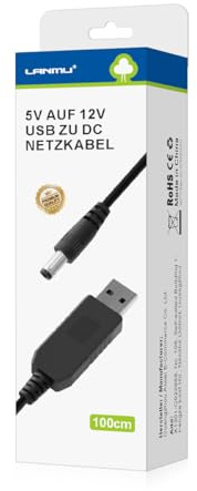 LANMU Universal 5V auf 12V USB zu DC Hohlstecker Netzkabel Ladekabel Kabel für Funkgerät, USB Ventilator, Router, Mini Lautsprecher und mehrer Geräte (1 Meter)